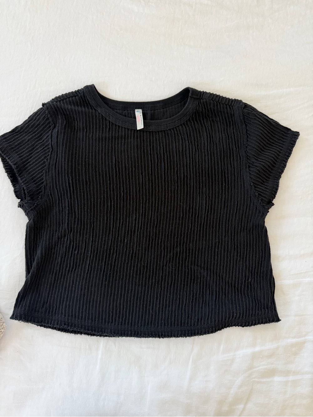 FP Movement by Free People Black Ribbed Short Sleeve Crop Tee